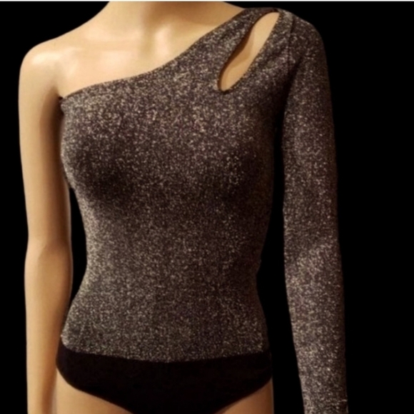 Bebe One Shoulder Bodysuit Women's Metallic Sliver Cutout Shoulder Snaps… - Picture 14 of 16